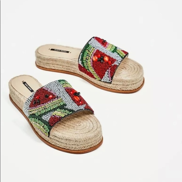 ZARA ESPADRILLE WATERMELON SLIDES SIZE 10 - Picture 6 of 6